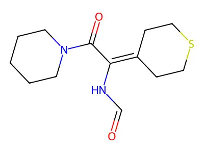 N-(2-Oxo-2-(1-piperidyl)-1-(thian-4-ylidene)ethyl)formamide structure