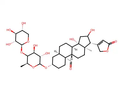 Adonitoxigenin-3-O-alpha-L-rhamnosido-beta-D-xyloside structure