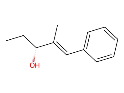 (3R)-2-methyl-1-phenylpent-1-en-3-ol structure