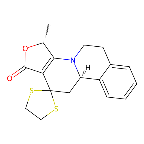 5,6,10b,11-tetrahydro-3-methyl-spiro[12H-benzo[a]furo[3,4-f]quinolizine-12,2'-[1,3]dithiolan]-1(3H)-one, (3R-cis)- structure