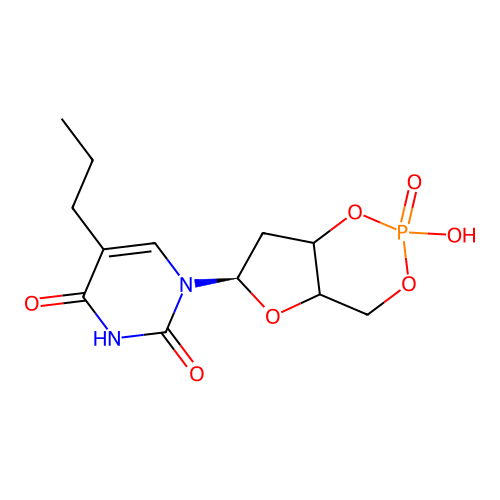 2,4(1H,3H)-Pyrimidinedione, 5-propyl-1-((6R)-tetrahydro-2-hydroxy-2-oxido-4H-furo(3,2-d)-1,3,2-dioxaphosphorin-6-yl)- structure
