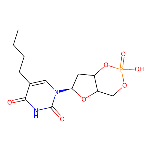 2,4(1H,3H)-Pyrimidinedione, 5-butyl-1-((6R)-tetrahydro-2-hydroxy-2-oxido-4H-furo(3,2-d)-1,3,2-dioxaphosphorin-6-yl)- structure