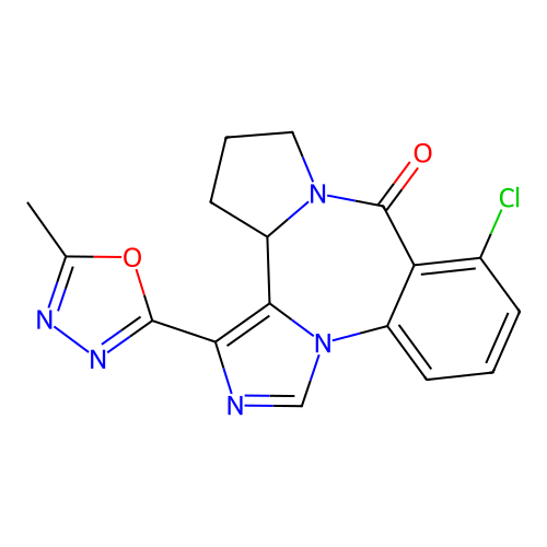 9H-Imidazo(1,5-a)pyrrolo(2,1-c)(1,4)benzodiazepin-9-one, 11,12,13,13a-tetrahydro-8-chloro-1-(5-methyl-1,3,4-oxadiazol-2-yl)-, (S)- structure