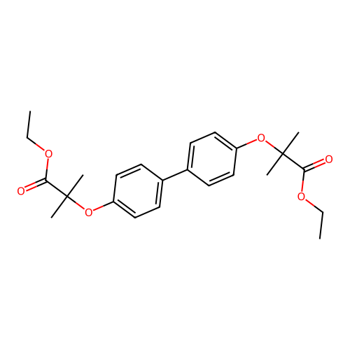 Propionic acid, 2,2'-(biphenyl-4,4'-ylenedioxy)bis(2-methyl-, diethyl ester structure