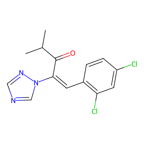 (E)-1-(2,4-dichlorophenyl)-4-methyl-2-(1H-1,2,4-triazol-1-yl)pent-1-en-3-one structure