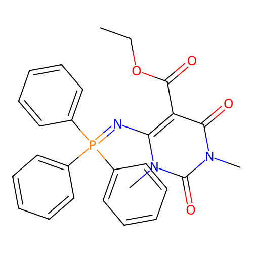 1,2,3,4-Tetrahydro-1,3-dimethyl-2,4-dioxo-6-[(triphenylphosphoranylidene)amino]-5-pyrimidinecarboxylic acid ethyl ester structure