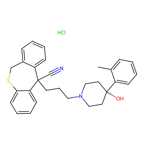 Dibenzo(b,e)thiepin-11-carbonitrile, 6,11-dihydro-11-(3-(4-hydroxy-4-(2-methylphenyl)-1-piperidinyl)propyl)-, monohydrochloride, hydrate structure