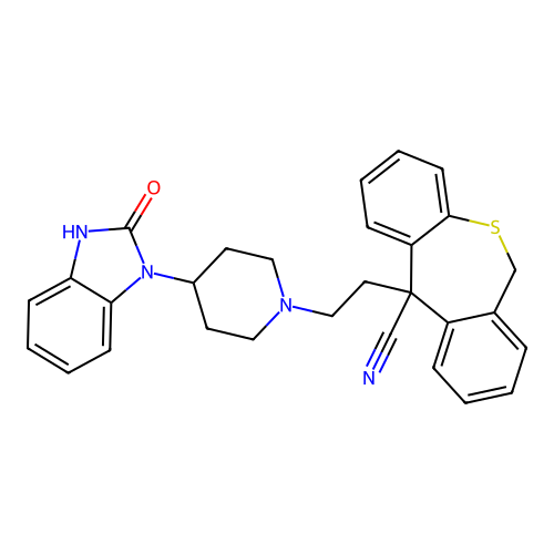 Dibenzo(b,e)thiepin-11-carbonitrile, 6,11-dihydro-11-(2-(4-(2,3-dihydro-2-oxo-1H-benzimidazol-1-yl)-1-piperidinyl)ethyl)-, hydrate structure