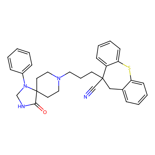 Dibenzo(b,f)thiepin-10-carbonitrile, 10,11-dihydro-10-(3-(4-oxo-1-phenyl-1,3,8-triazaspiro(4.5)dec-8-yl)propyl)- structure