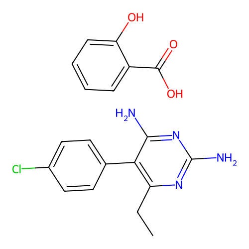 2-Hydroxybenzoic acid-5-(4-chlorophenyl)-6-ethylpyrimidine-2,4-diamine(1:1) structure
