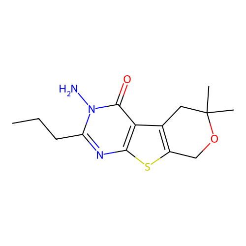3-amino-6,6-dimethyl-2-propyl-5,6-dihydro-3H-pyrano[4',3':4,5]thieno[2,3-d]pyrimidin-4(8H)-one structure