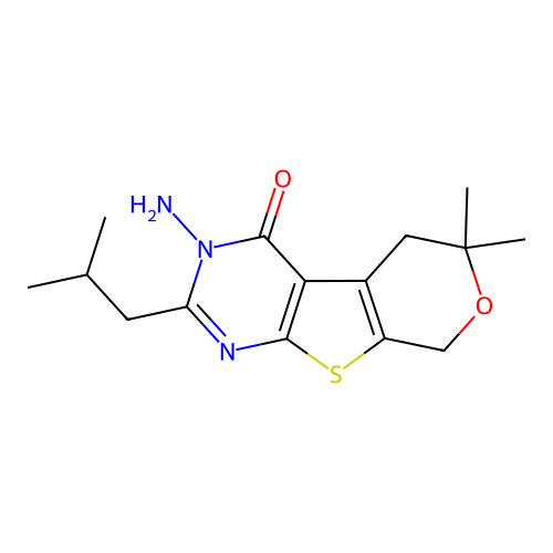 3-Amino-2-isobutyl-6,6-dimethyl-3,5,6,8-tetrahydro-pyrano[4',3':4,5]thieno[2,3-d]pyrimidin-4-one structure