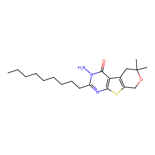 3-amino-6,6-dimethyl-2-nonyl-3,5,6,8-tetrahydro-4H-pyrano[4',3':4,5]thieno[2,3-d]pyrimidin-4-one structure