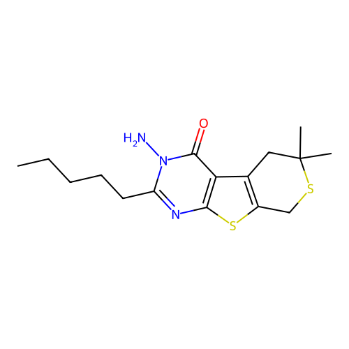 3-amino-6,6-dimethyl-2-pentyl-5,6-dihydro-3H-thiopyrano[4',3':4,5]thieno[2,3-d]pyrimidin-4(8H)-one structure