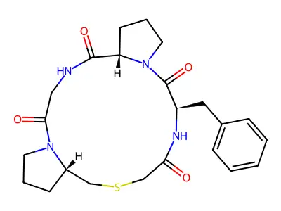 Cyclo(glycyl-prolyl-psi(CH2S)-glycyl-phenylalanyl-prolyl) structure