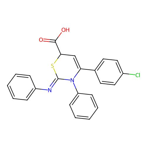 3,6-Dihydro-4-(4-chlorophenyl)-3-phenyl-2-(phenylimino)-2H-1,3-thiazine-6-carboxylic acid structure