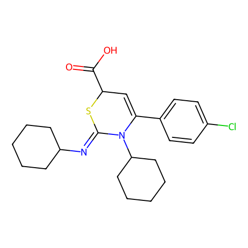3,6-Dihydro-4-p-chlorophenyl-3-cyclohexyl-2-(cyclohexylimino)-1,3-thiazine-6-carboxylic acid structure