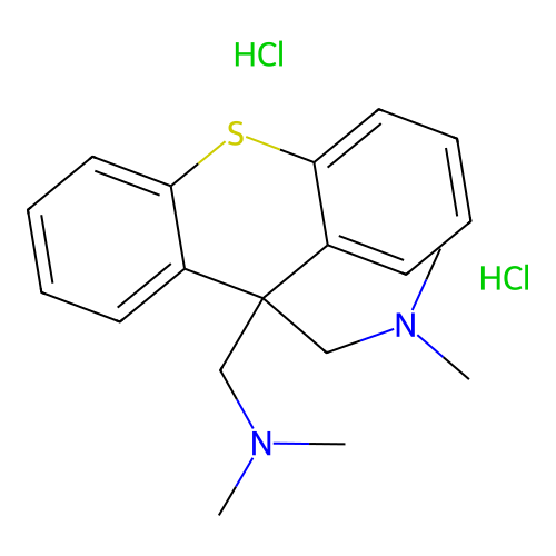 Thioxanthene-9,9-bis(methylamine), N,N,N',N'-tetramethyl-, dihydrochloride structure