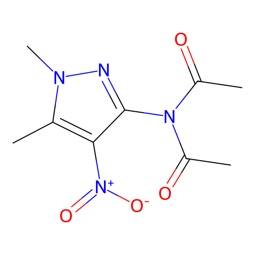 N-acetyl-N-(1,5-dimethyl-4-nitro-1H-pyrazol-3-yl)acetamide structure
