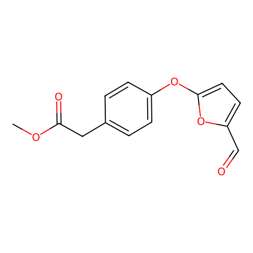 Benzeneacetic acid, 4-((5-formyl-2-furanyl)oxy)-, methyl ester structure