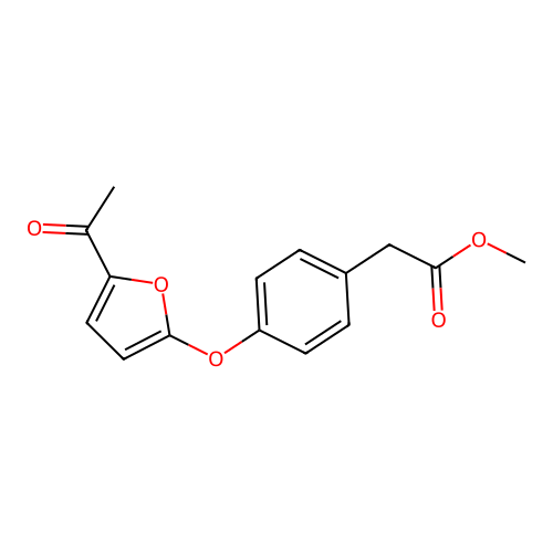 Benzeneacetic acid, 4-((5-acetyl-2-furanyl)oxy)-, methyl ester structure