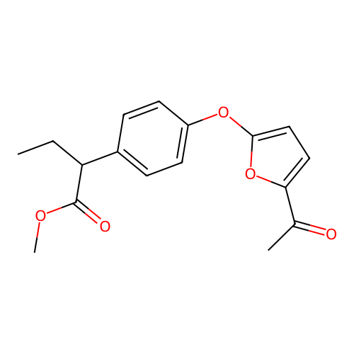Benzeneacetic acid, 4-((5-acetyl-2-furanyl)oxy)-alpha-ethyl-, methyl ester structure