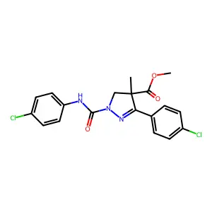 1H-Pyrazole-4-carboxylic acid, 3-(4-chlorophenyl)-1-(((4-chlorophenyl)amino)carbonyl)-4,5-dihydro-4-methyl-, methyl ester structure