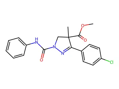 methyl 3-(4-chlorophenyl)-4-methyl-1-(phenylcarbamoyl)-4,5-dihydro-1H-pyrazole-4-carboxylate structure