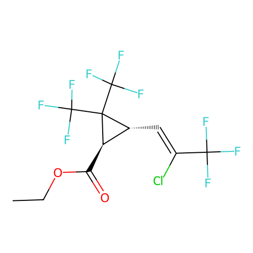 Cyclopropanecarboxylic acid, 3-(2-chloro-3,3,3-trifluoro-1-propenyl)-2,2-bis(trifluoromethyl)-, ethyl ester, trans- structure