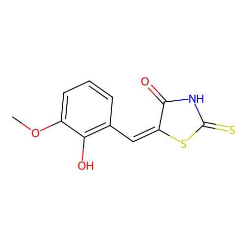 (5E)-5-(2-hydroxy-3-methoxybenzylidene)-2-mercapto-1,3-thiazol-4(5H)-one structure