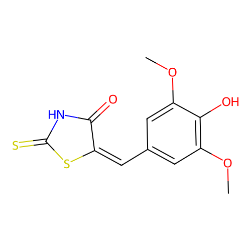 (5E)-5-(4-hydroxy-3,5-dimethoxybenzylidene)-2-mercapto-1,3-thiazol-4(5H)-one structure