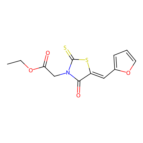 Ethyl 5-(2-furanylmethylene)-4-oxo-2-thioxo-3-thiazolidineacetate structure