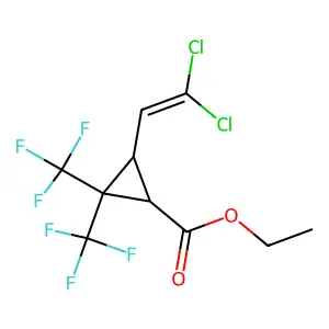 Ethyl (1R,3S)-3-(2,2-dichloroethenyl)-2,2-bis(trifluoromethyl)cyclopropane-1-carboxylate structure