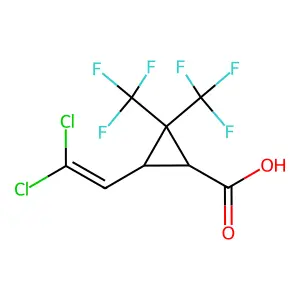 Cyclopropanecarboxylic acid, 3-(2,2-dichloroethenyl)-2,2-bis(trifluoromethyl)-, trans- structure
