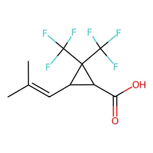 (1R,3R)-3-(2-Methylprop-1-enyl)-2,2-bis(trifluoromethyl)cyclopropane-1-carboxylic acid structure