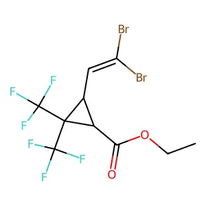 Ethyl (1R,3S)-3-(2,2-dibromoethenyl)-2,2-bis(trifluoromethyl)cyclopropane-1-carboxylate structure